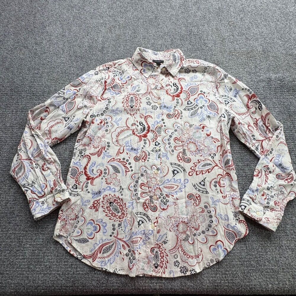 Ann Taylor Shirt Womens M Paisley Ivory Boho Fairy Romantic Office Preppy Work